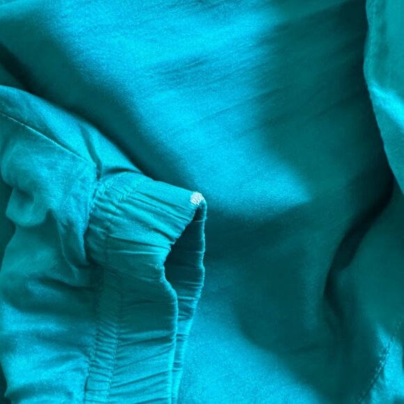 Vintage 1980’s EVR 100% Silk Bomber Jacket, Teal w/ Gold Beads, Lined, Size XL - Picture 8 of 9